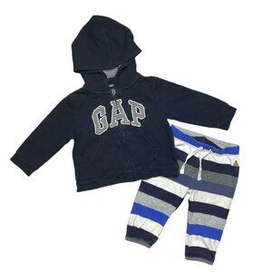 Gap Zip Hoodie Cardigan & Pants Set Blue White 6-12 Mon